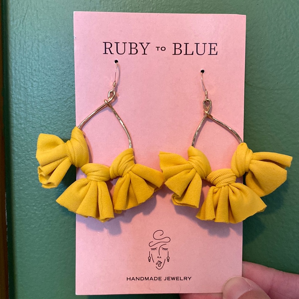 Ruby to Blue Earrings Mustard Yellow Gold Knot Earrings